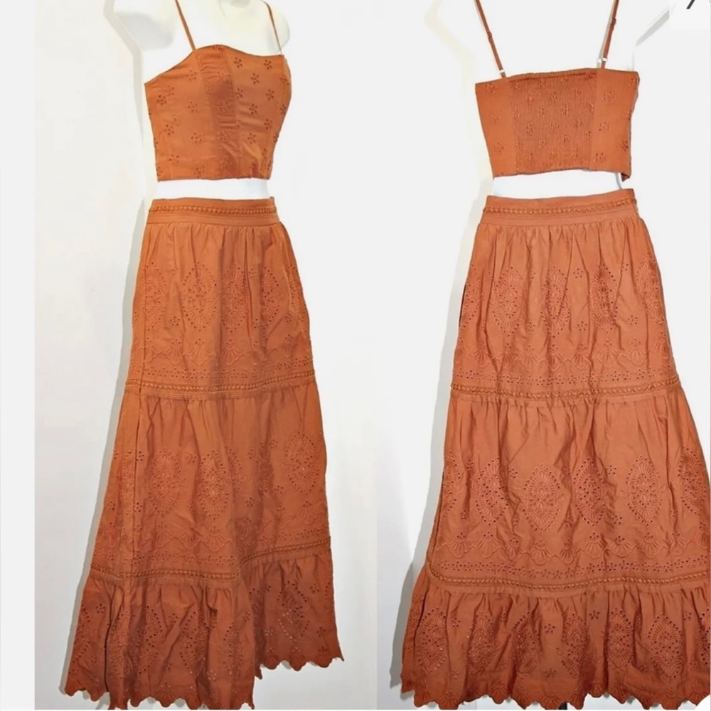 Women's Rust Eyelet Two-Piece Dress Set